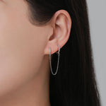 CZ Huggie Hoop Earrings with a Linking Chain, Chained Hoop Earrings, Linked Hoops, Linked Crystal Hoops