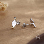 Silly Duck Stud Earrings in Sterling Silver, Extra Tiny, Bird Earrings,Two Tone Duck Earrings, Cute Duck Earrings