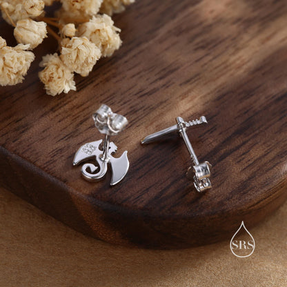 Mismatched Dragon and Sword Stud Earrings in Sterling Silver, Silver, Gold or Rose Gold, Asymmetric Dragon Earrings