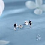 Art Deco Inspired Tiny Rhombus Black CZ Stud Earrings in Sterling Silver, Silver or Gold or Rose Gold, Tiny Triangle Rhombus Earrings