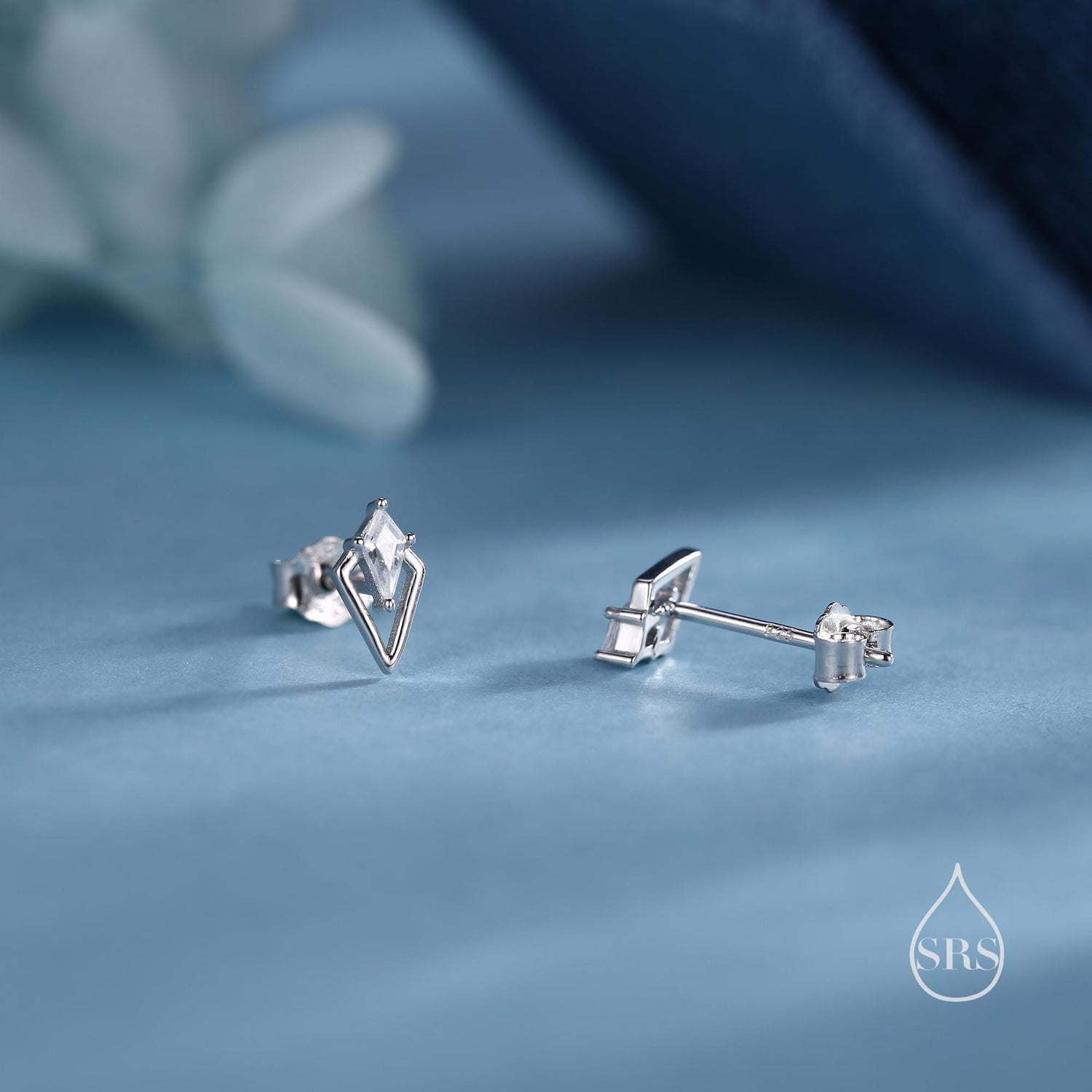 Art Deco Inspired Tiny Rhombus CZ Stud Earrings in Sterling Silver, Silver or Gold or Rose Gold, Tiny Triangle Rhombus Earrings