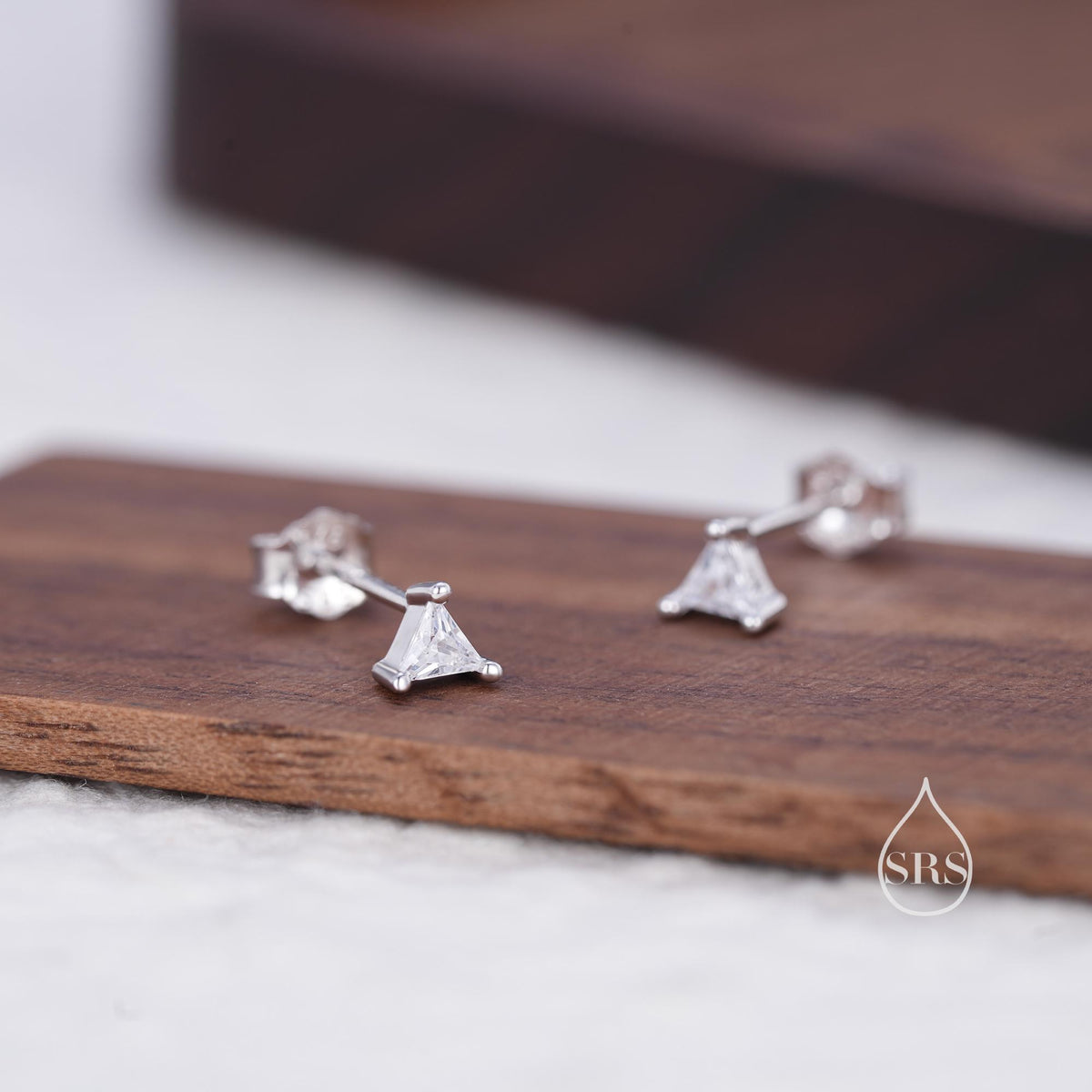 Extra Tiny Sterling Silver Minimalist Triangle CZ Crystal Stud Earrings - Simple Geometric Design, Silver or Gold or Rose Gold