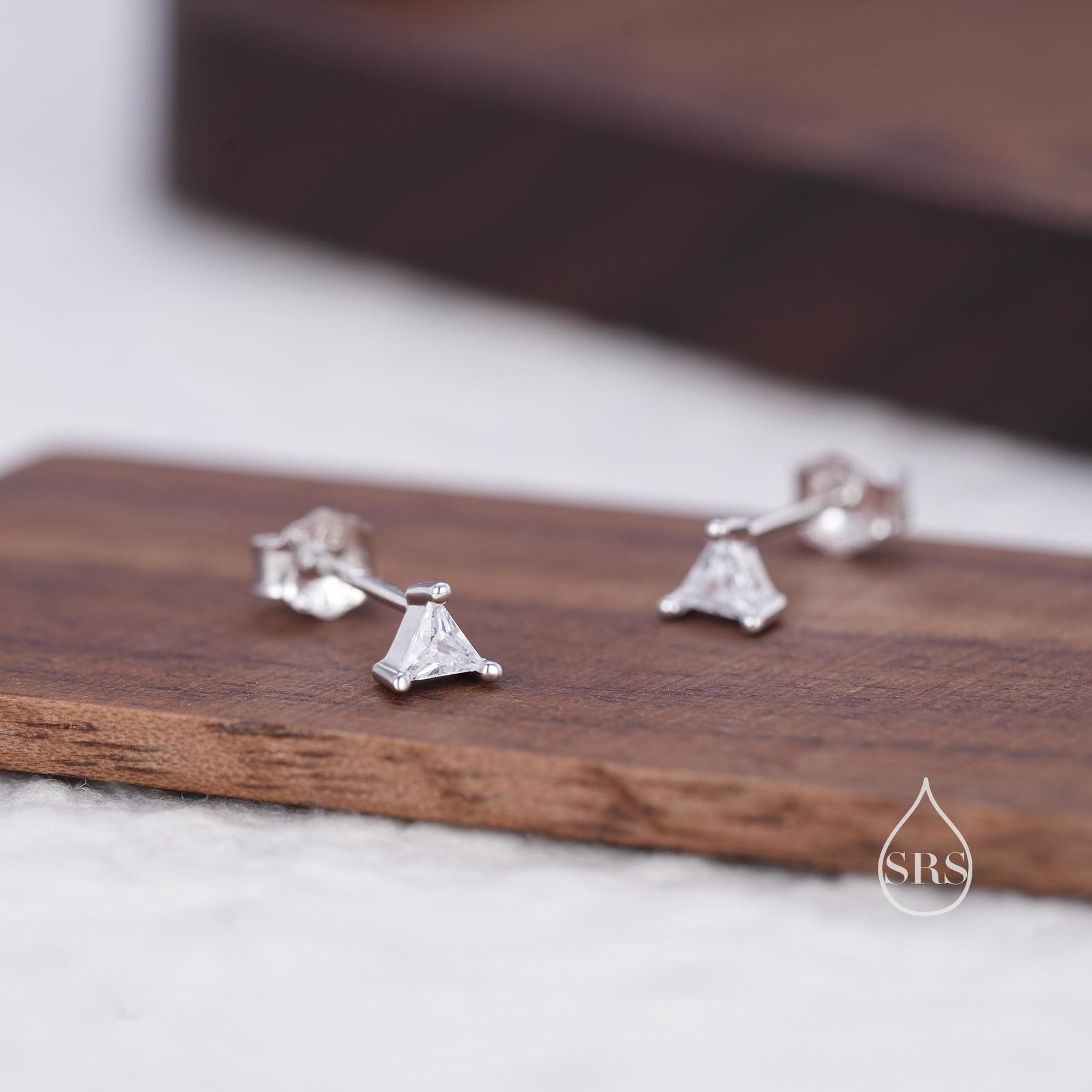 Extra Tiny Sterling Silver Minimalist Triangle CZ Crystal Stud Earrings - Simple Geometric Design, Silver or Gold or Rose Gold