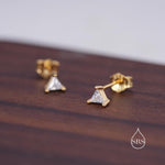 Extra Tiny Sterling Silver Minimalist Triangle CZ Crystal Stud Earrings - Simple Geometric Design, Silver or Gold or Rose Gold