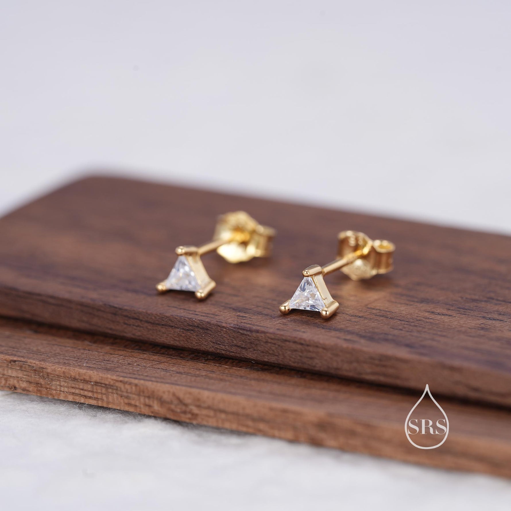 Extra Tiny Sterling Silver Minimalist Triangle CZ Crystal Stud Earrings - Simple Geometric Design, Silver or Gold or Rose Gold
