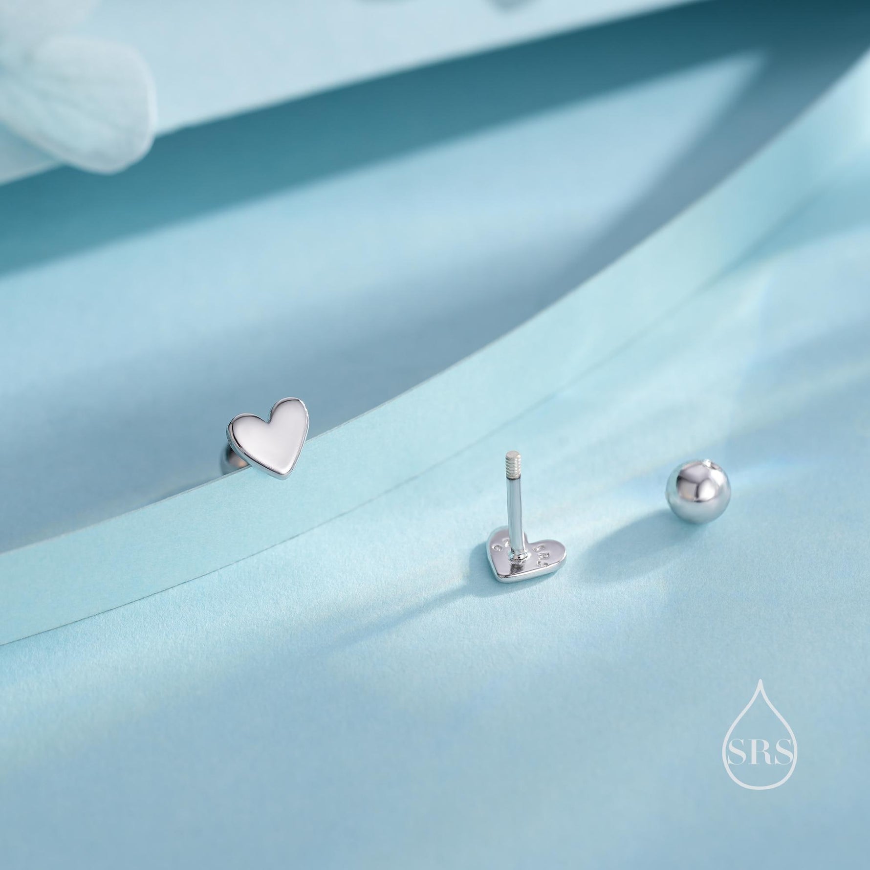 Mini Heart 18G Screw Back Earrings in Sterling Silver