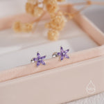 Sterling Silver Purple Amethyst CZ Flower 18G Screw Back Earrings