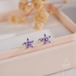 Sterling Silver Purple Amethyst CZ Flower 18G Screw Back Earrings
