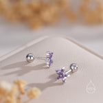 Sterling Silver Purple Amethyst CZ Flower 18G Screw Back Earrings