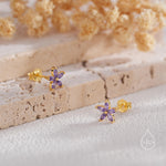 Amethyst Purple CZ Flower Stud Earrings in Sterling Silver, Silver or Gold, Marquise Crystal Earrings