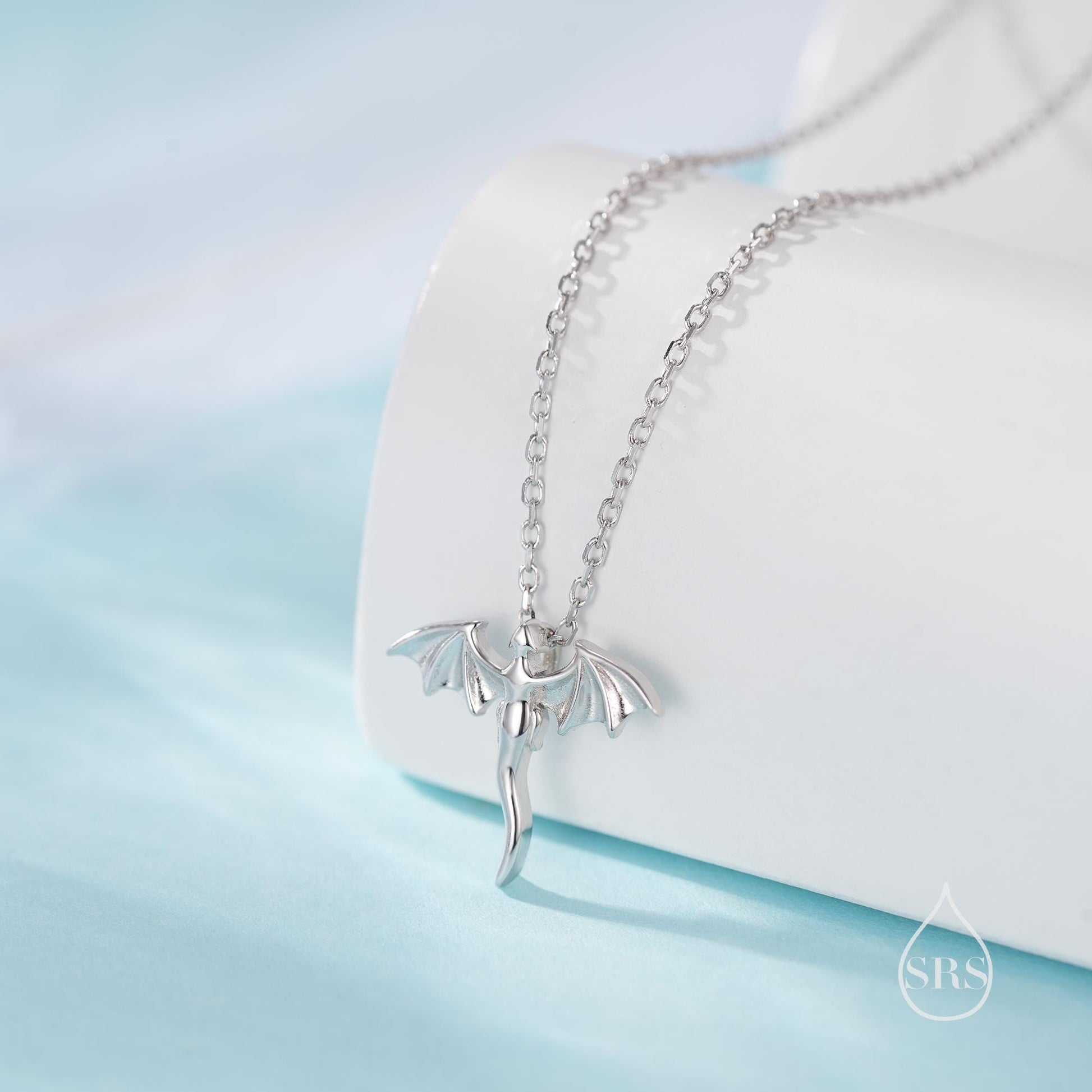 Tiny Dragon Pendant Necklace in Sterling Silver, Silver or Gold or Rose Gold, Flying Dragon Necklace, Small Dragon Pendant