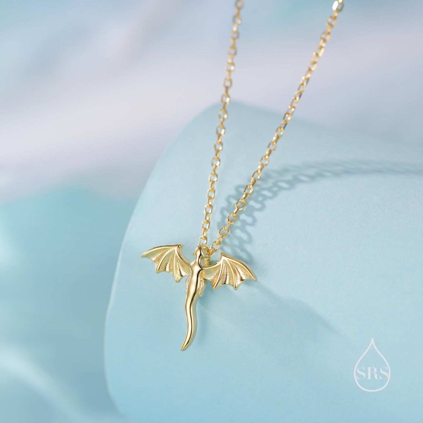 Tiny Dragon Pendant Necklace in Sterling Silver, Silver or Gold or Rose Gold, Flying Dragon Necklace, Small Dragon Pendant