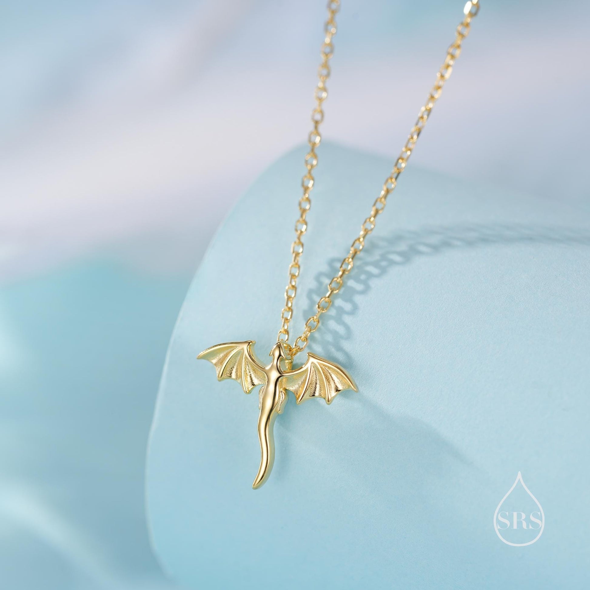 Tiny Dragon Pendant Necklace in Sterling Silver, Silver or Gold or Rose Gold, Flying Dragon Necklace, Small Dragon Pendant