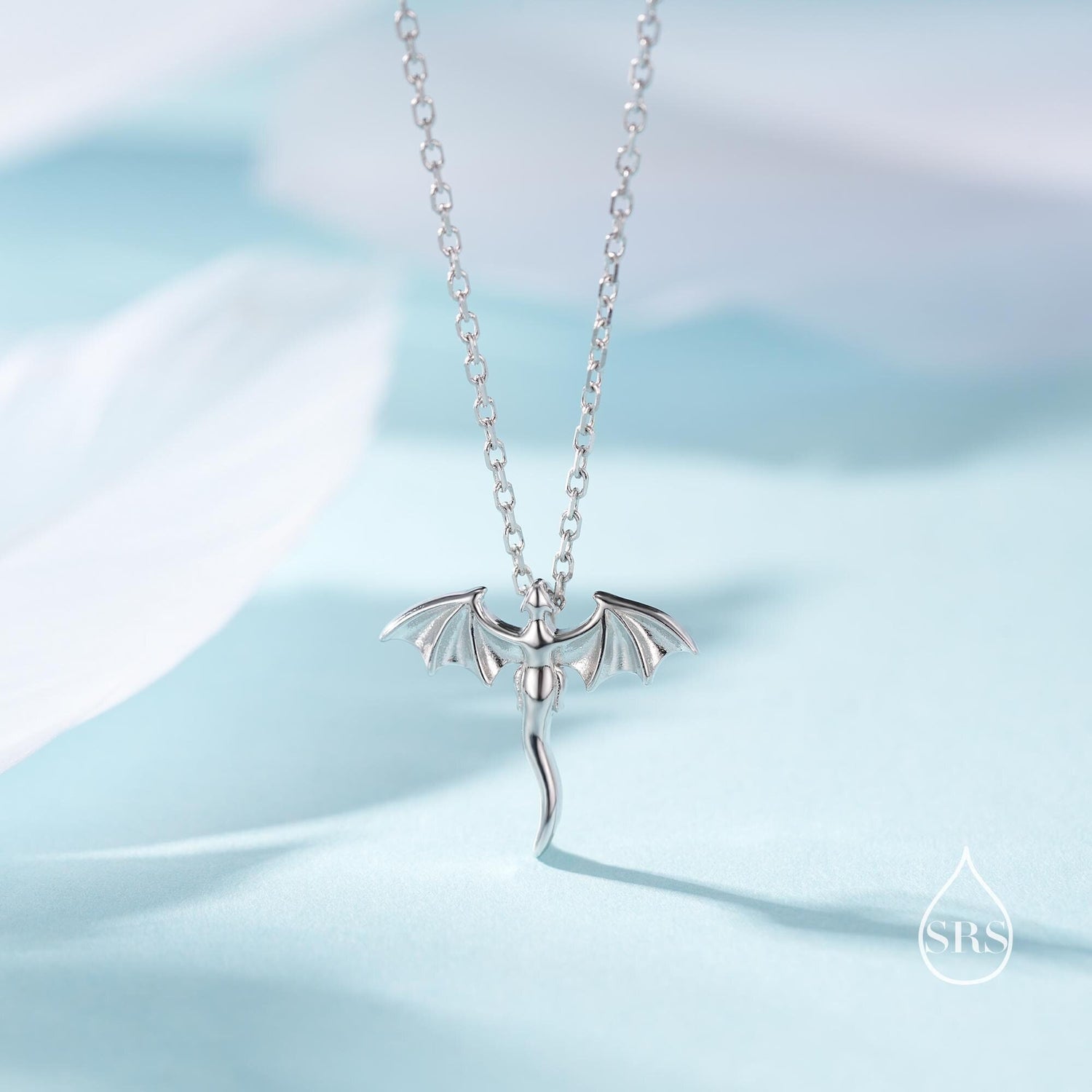 Tiny Dragon Pendant Necklace in Sterling Silver, Silver or Gold or Rose Gold, Flying Dragon Necklace, Small Dragon Pendant