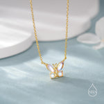 Simulated Moonstone Butterfly Necklace in Sterling Silver, Silver or Gold or Rose Gold, Tiny Lab Moonstone Butterfly Necklace