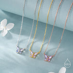 Simulated Moonstone Butterfly Necklace in Sterling Silver, Silver or Gold or Rose Gold, Tiny Lab Moonstone Butterfly Necklace