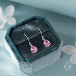 Tourmaline Pink Pear Cut CZ Drop Earrings in Sterling Silver, Silver or Gold, Pink Droplet Dangle Earrings