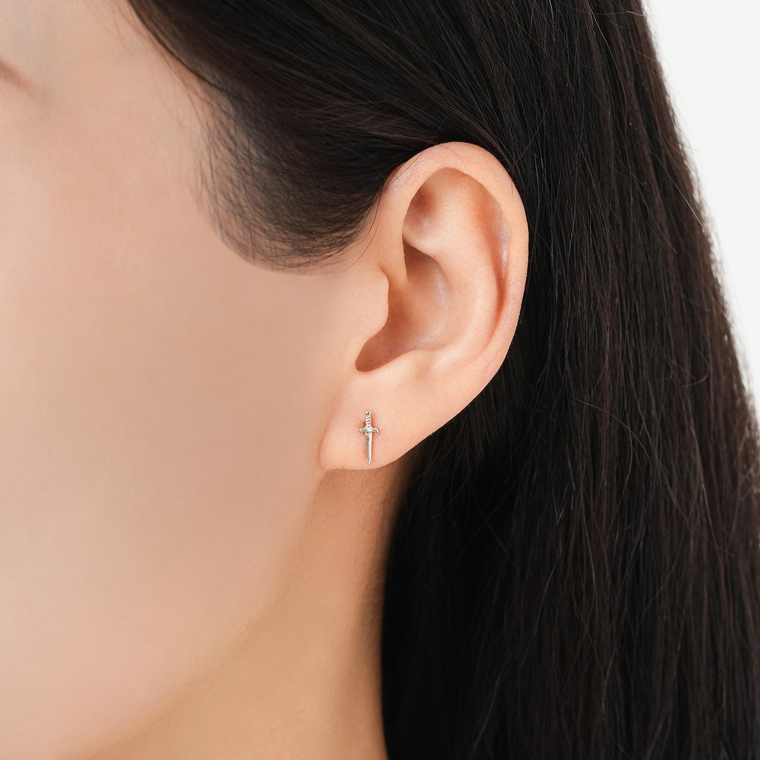 Tiny Dagger Sword Internally Threaded Flat Back Earrings / Stud Earrings in Sterling Silver - Stacking Earrings - Ear Stacks