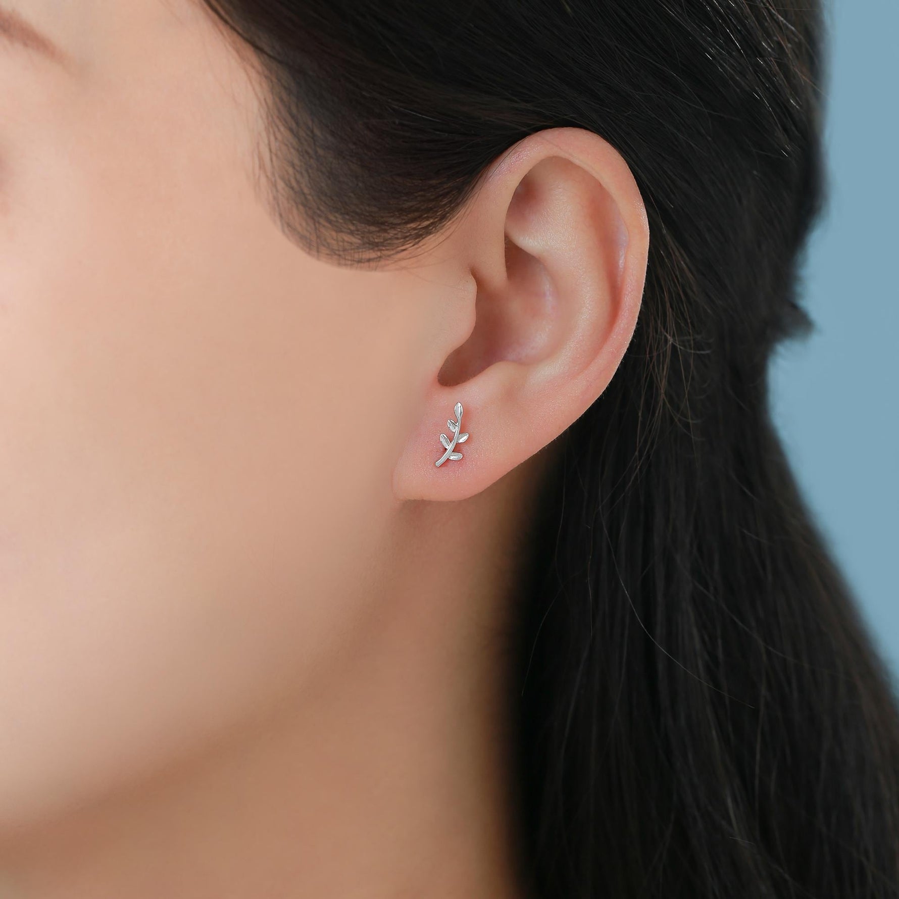 Sterling Silver Tiny Leaf 16G Internally Threaded Flat Back Earrings
