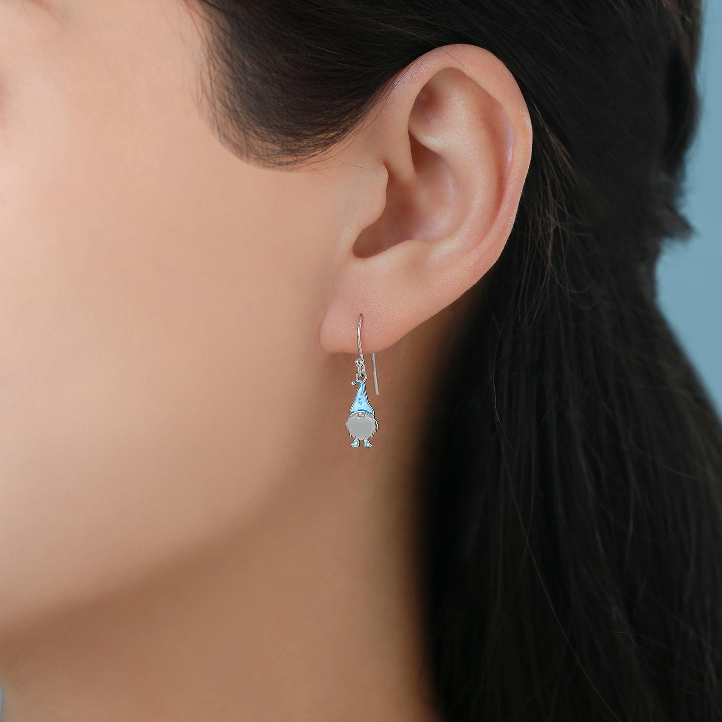 Tiny Gnome Drop Hook Earrings in Sterling Silver with Hand Painted Enamel, Winter Earrings, Snowman Earrings, Christmas Earrings