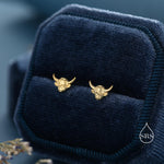 Highland Cow 16G Internally Threaded Flat Back Earrings in Sterling Silver, Animal Earrings