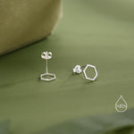 Open Hexagon Stud Earrings in Sterling Silver, Silver, Gold or Rose Gold, Minimalist Geometric Design
