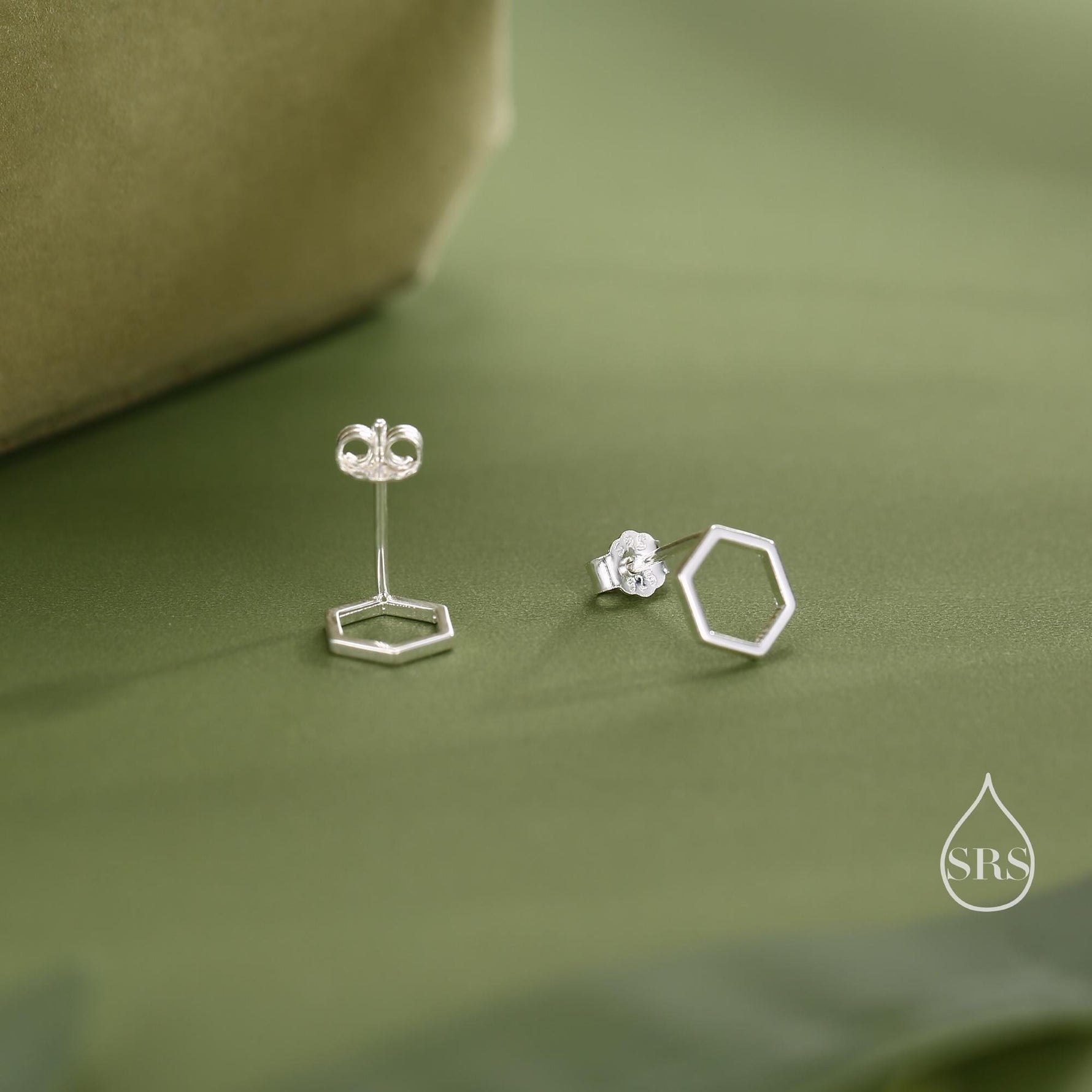 Open Hexagon Stud Earrings in Sterling Silver, Silver, Gold or Rose Gold, Minimalist Geometric Design