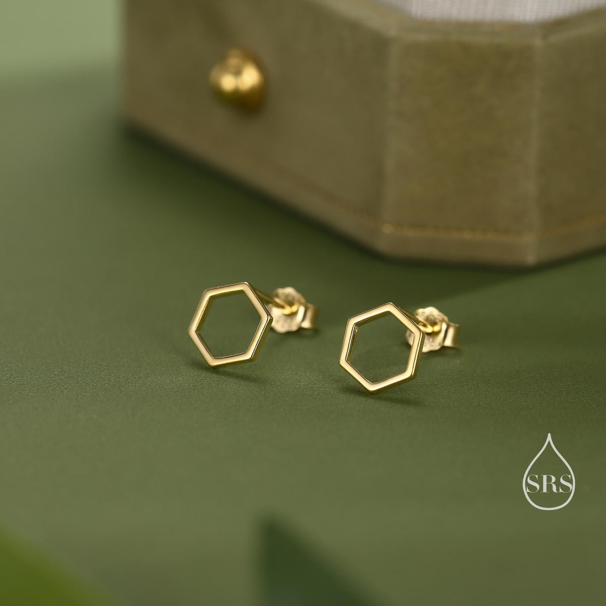 Open Hexagon Stud Earrings in Sterling Silver, Silver, Gold or Rose Gold, Minimalist Geometric Design