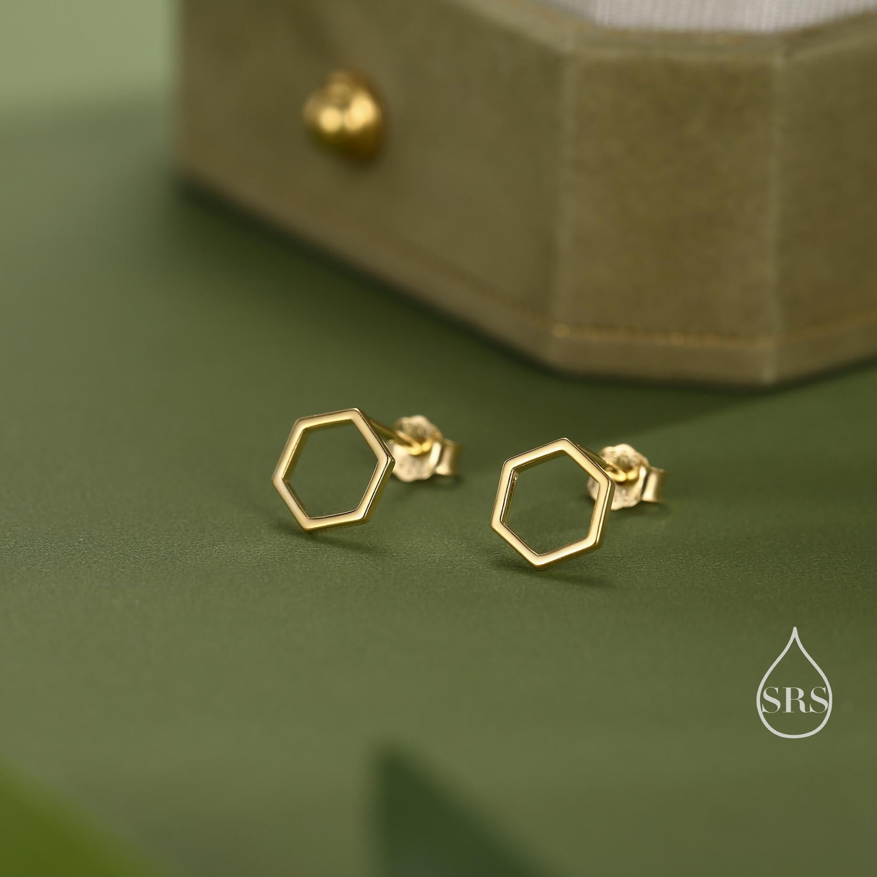 Open Hexagon Stud Earrings in Sterling Silver, Silver, Gold or Rose Gold, Minimalist Geometric Design