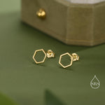Open Hexagon Stud Earrings in Sterling Silver, Silver, Gold or Rose Gold, Minimalist Geometric Design
