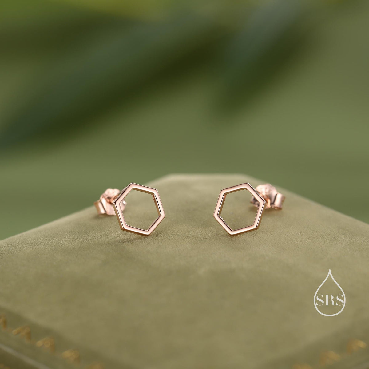 Open Hexagon Stud Earrings in Sterling Silver, Silver, Gold or Rose Gold, Minimalist Geometric Design