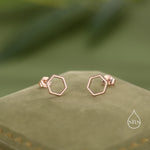 Open Hexagon Stud Earrings in Sterling Silver, Silver, Gold or Rose Gold, Minimalist Geometric Design