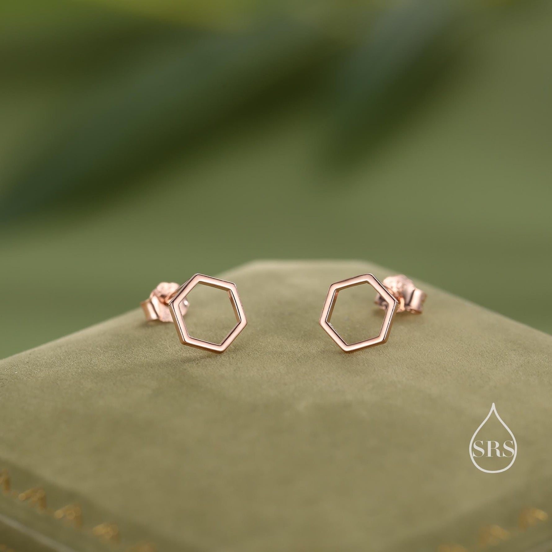 Open Hexagon Stud Earrings in Sterling Silver, Silver, Gold or Rose Gold, Minimalist Geometric Design