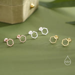 Open Hexagon Stud Earrings in Sterling Silver, Silver, Gold or Rose Gold, Minimalist Geometric Design