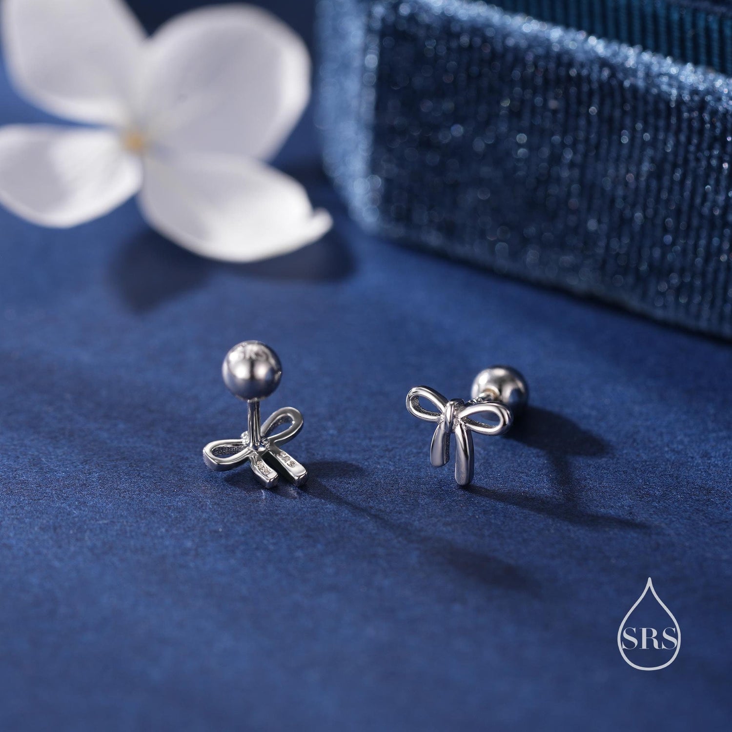 Tiny Ribbon Bow Flat Back/ Screw Back /Stud Earrings in Sterling Silver, Silver or Gold, Dainty Earrings