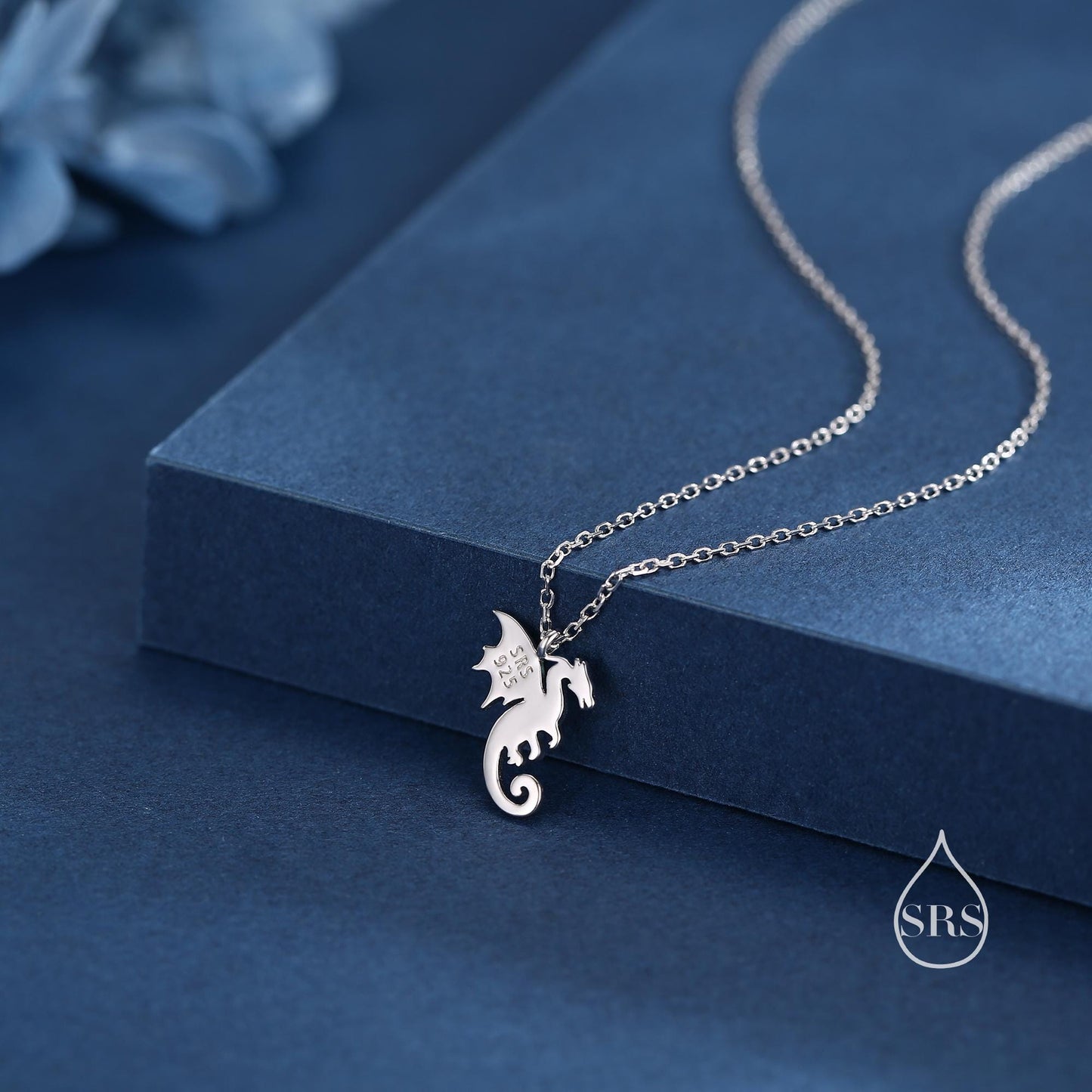 Extra Tiny Dragon Pendant Necklace in Sterling Silver, Silver or Gold or Rose Gold, Flying Dragon Necklace, Small Winged Dragon Pendant