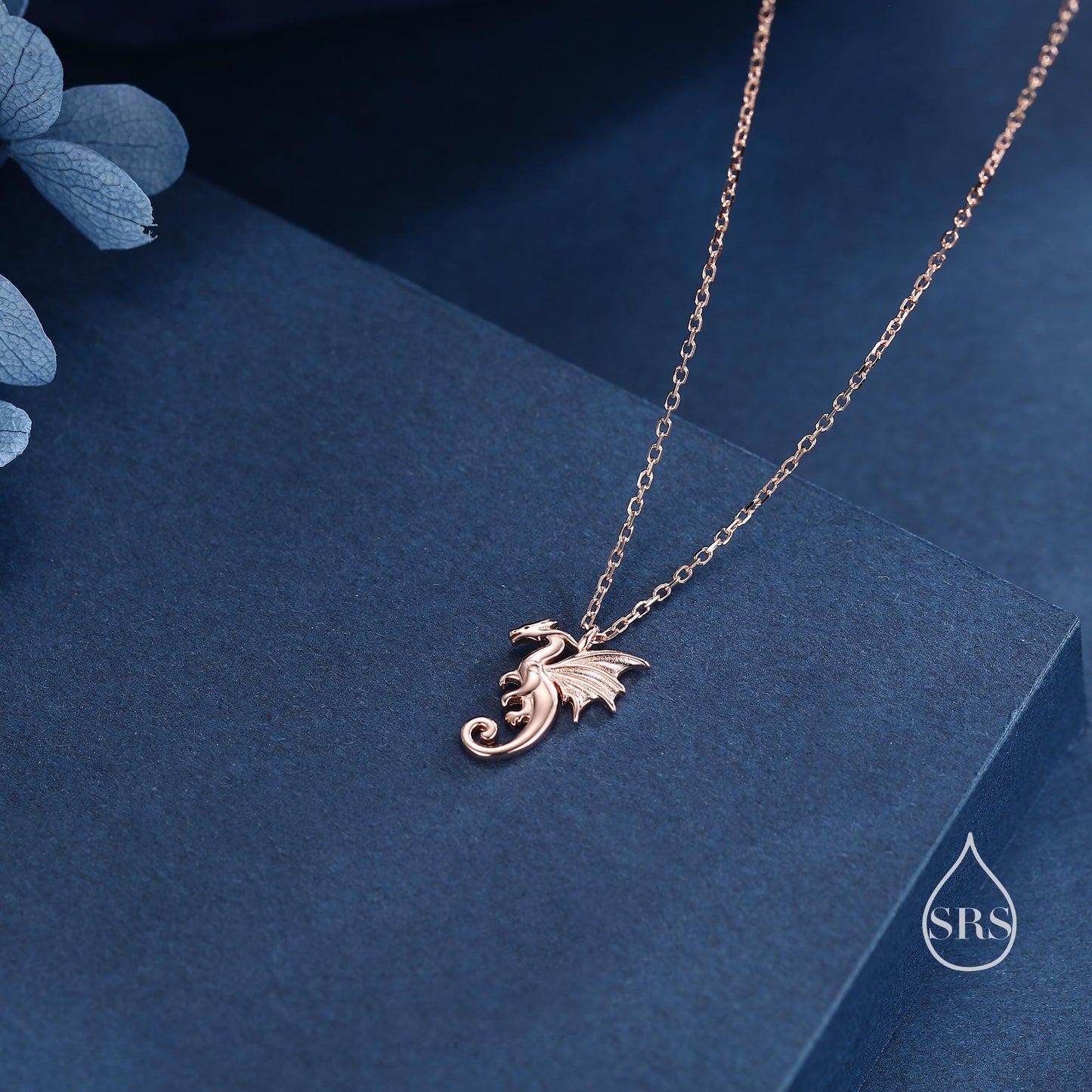 Extra Tiny Dragon Pendant Necklace in Sterling Silver, Silver or Gold or Rose Gold, Flying Dragon Necklace, Small Winged Dragon Pendant