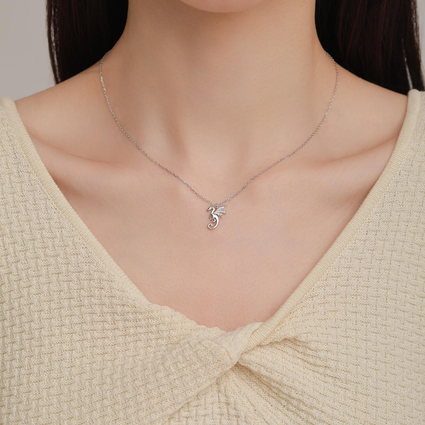 Extra Tiny Dragon Pendant Necklace in Sterling Silver, Silver or Gold or Rose Gold, Flying Dragon Necklace, Small Winged Dragon Pendant