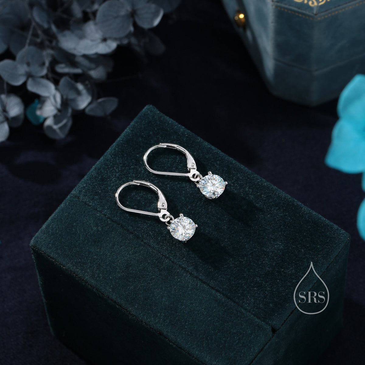 Clear CZ Lever Back Hoop in Sterling Silver, 2 Sizes Available, 6mm or 6.5mm, Minimalist Simple Crystal Leverback Hoop Earrings