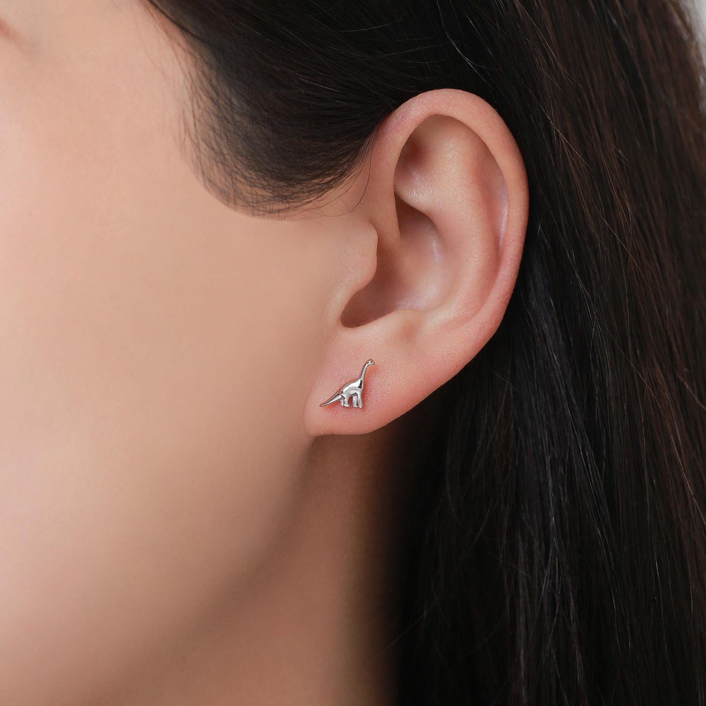 Dinosaur Internally Threaded Flat Back / Screw Back / Stud Earrings in Sterling Silver, Silver or Gold or Rose Gold, Brachiosaurus Earrings,