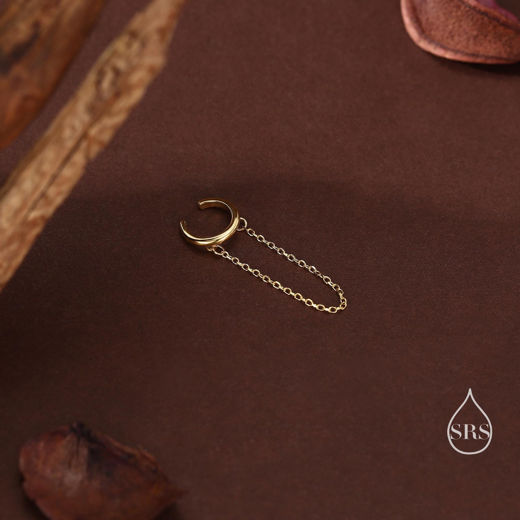 Piercing Free Sterling Silver Ear Cuff with Dangling Chain, Silver or Gold, Piercing Free Earrings, Minimalist Ear Cuff, Chained Ear Cuff