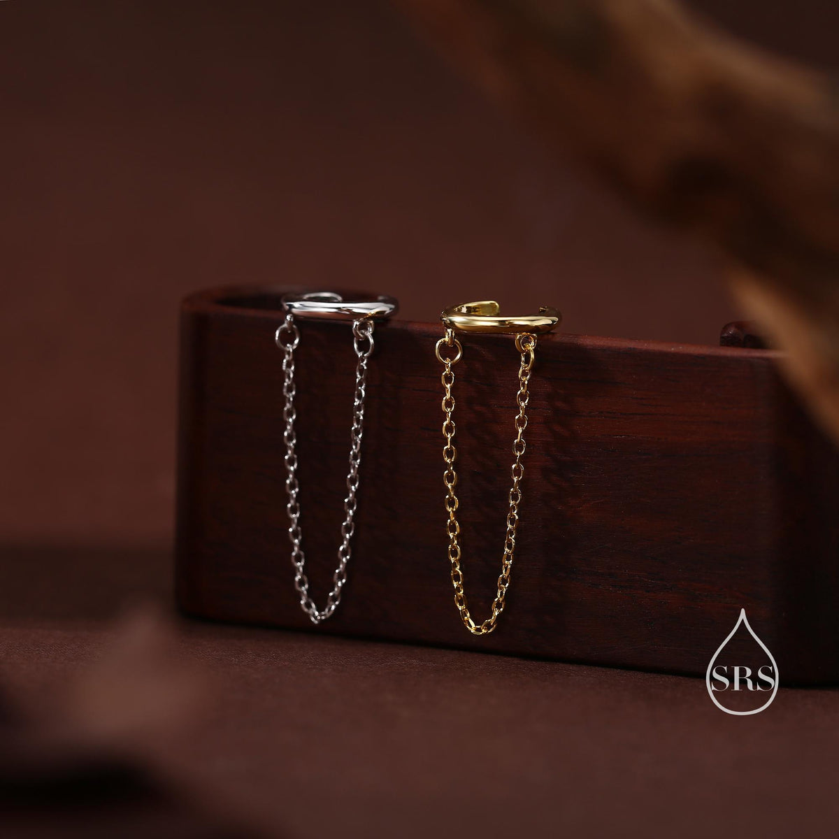 Piercing Free Sterling Silver Ear Cuff with Dangling Chain, Silver or Gold, Piercing Free Earrings, Minimalist Ear Cuff, Chained Ear Cuff