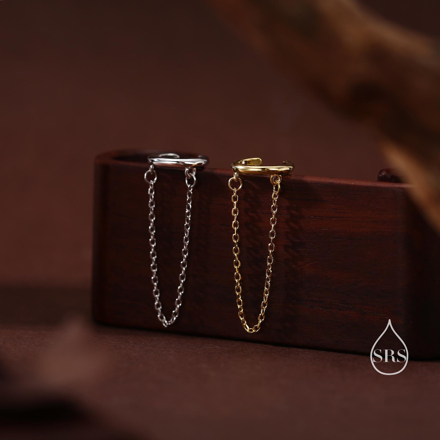 Piercing Free Sterling Silver Ear Cuff with Dangling Chain, Silver or Gold, Piercing Free Earrings, Minimalist Ear Cuff, Chained Ear Cuff