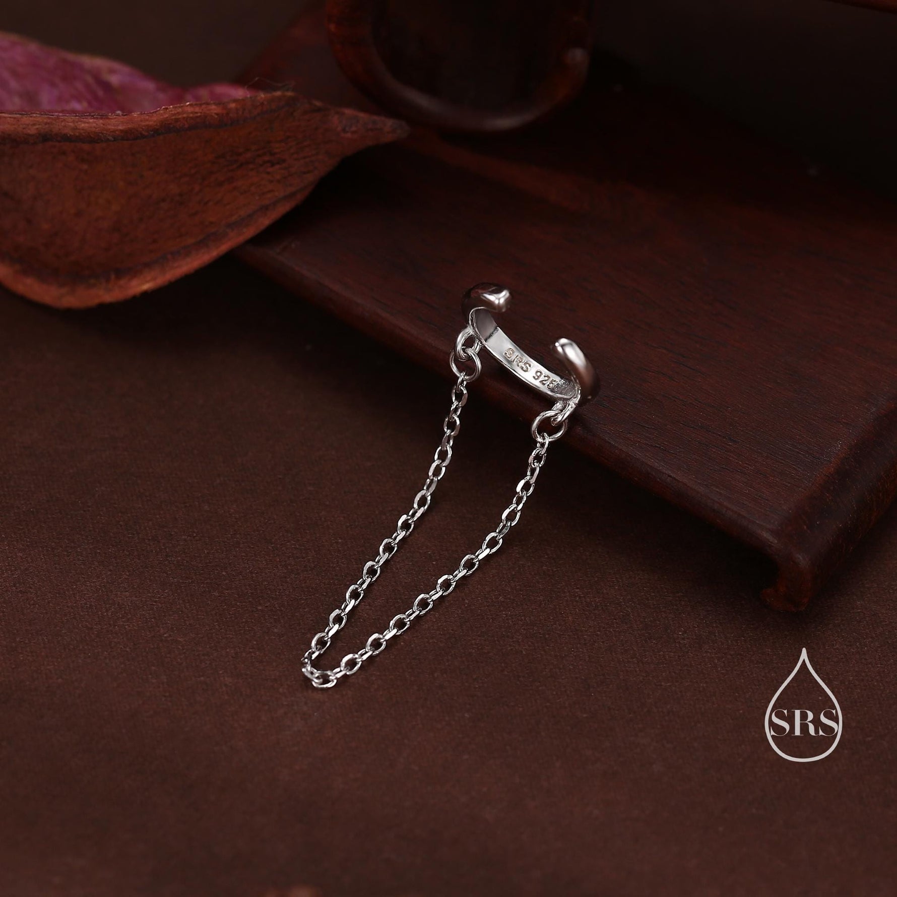 Piercing Free Sterling Silver Ear Cuff with Dangling Chain, Silver or Gold, Piercing Free Earrings, Minimalist Ear Cuff, Chained Ear Cuff