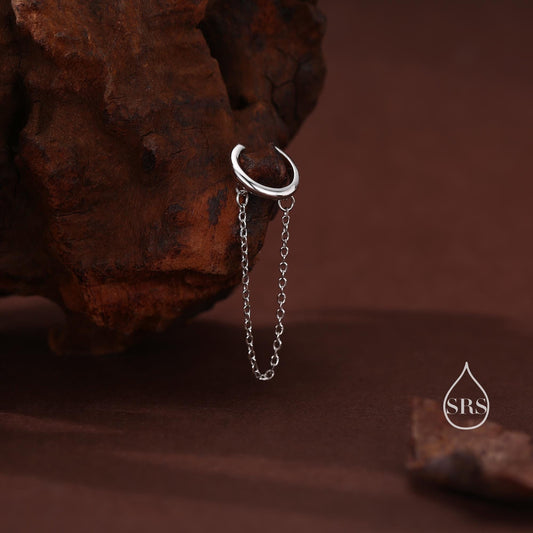 Sterling Silver Ear Cuff with Dangling Chain, Silver or Gold, Simple Piercing Free Earrings, Minimalist Ear Cuff, Chained Ear Cuff