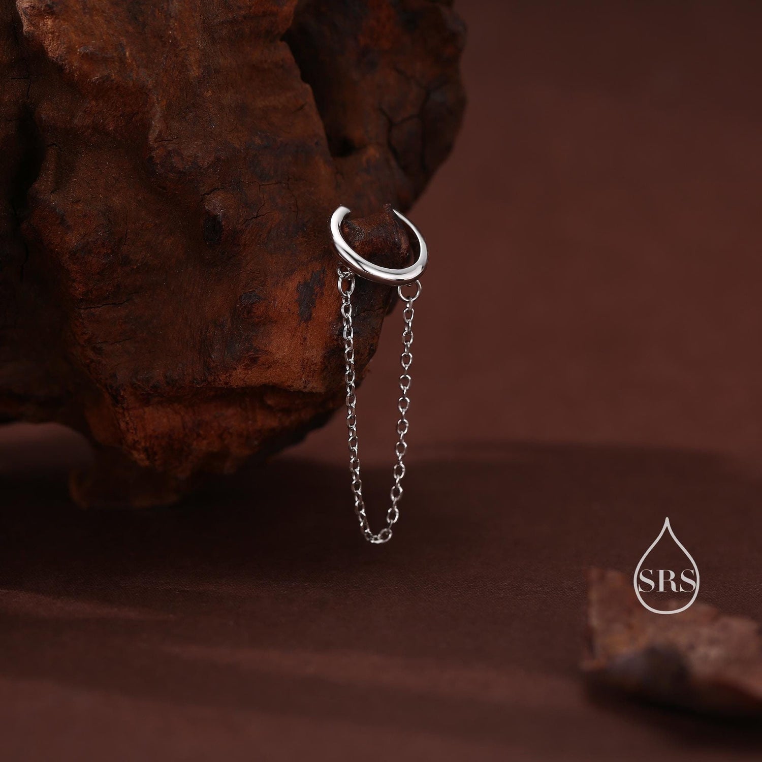 Piercing Free Sterling Silver Ear Cuff with Dangling Chain, Silver or Gold, Piercing Free Earrings, Minimalist Ear Cuff, Chained Ear Cuff