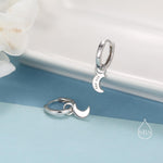 Crescent Moon Charm Huggie Hoop Earrings in Sterling Silver, Detachable Charm Hoops, Celestial Earrings, Silver, Gold and Rose Gold