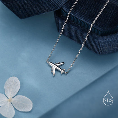 Tiny Plane Pendant Necklace in Sterling Silver, Silver or Gold or Rose Gold, Aeroplane Necklace,  Small Airplane Pendant