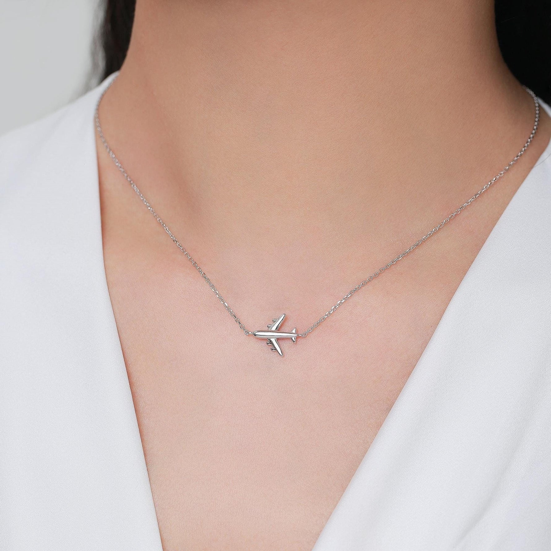 Tiny Plane Pendant Necklace in Sterling Silver, Silver or Gold or Rose Gold, Aeroplane Necklace, Small Airplane Pendant