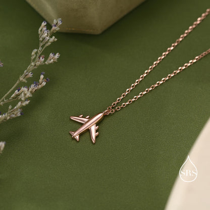 Small Plane Pendant Necklace in Sterling Silver, Silver or Gold or Rose Gold, Aeroplane Necklace,  Small Airplane Pendant